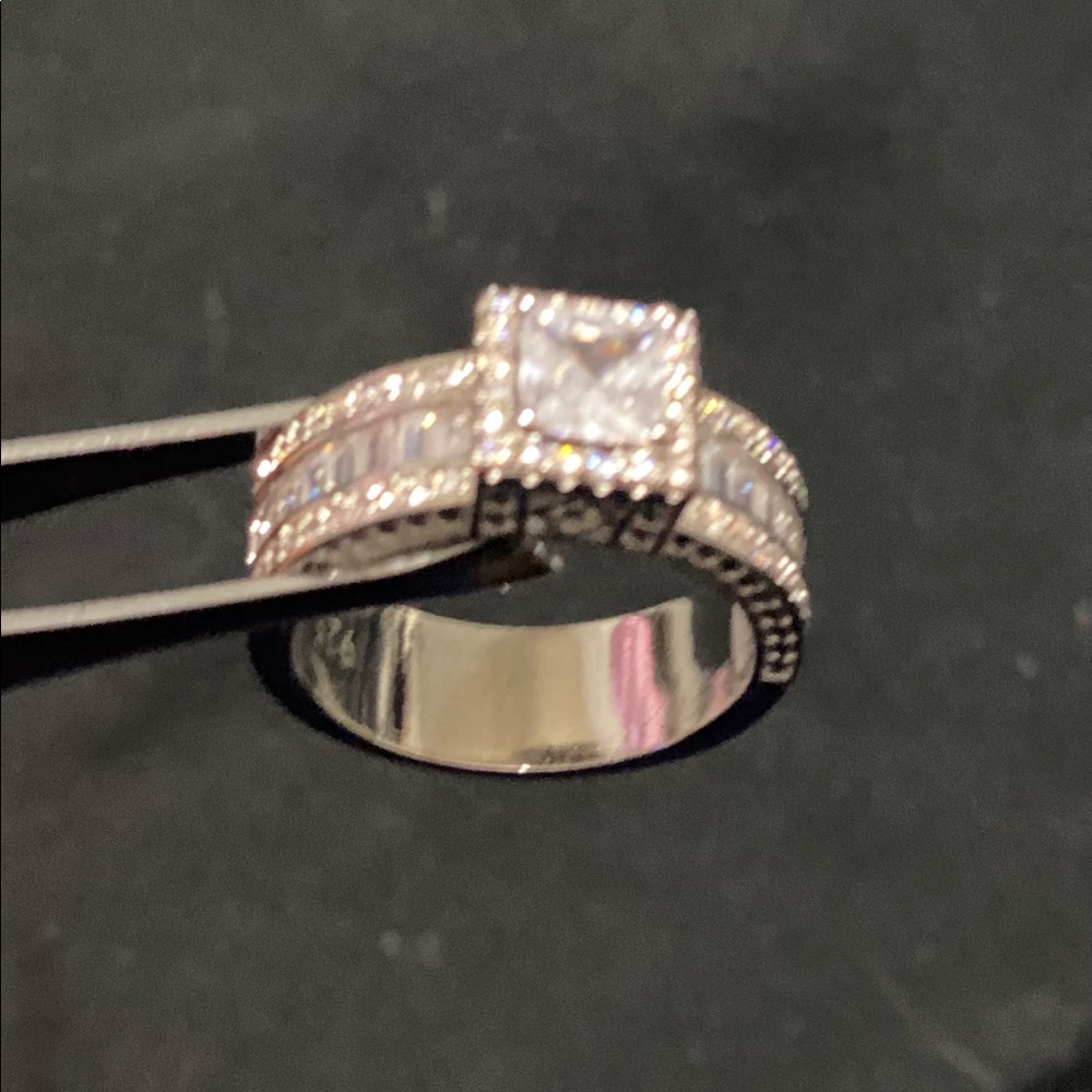 925 Silver Princess Cut Wedding Ring Engagement Ring Bridal Ring Promise Ring - Picture 3 of 3